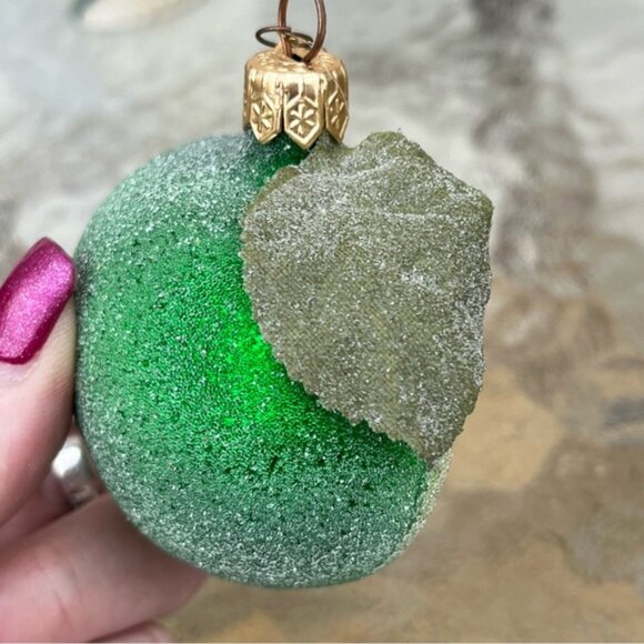 Vintage Dept. 56 Blown Glass "Sugared" Half Apple Ornaments Set of 2 - Picture 7 of 13